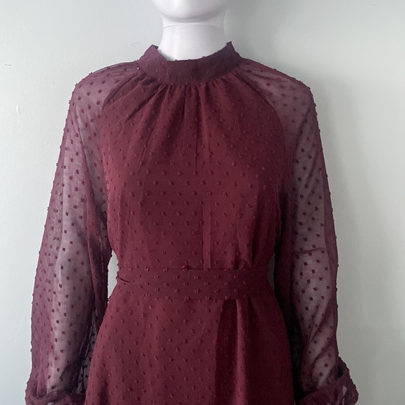 SOLD!!! NWT Poetic Love Cabernet Swiss Dot Long Sleeve Dress - Picture 4 of 8